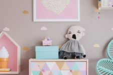 a pastel triangle stenciled Tarva dresser is a cute idea for a little girl’s space