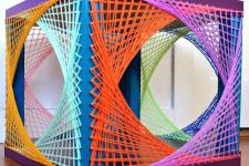 a super bright IKEA Lack table hack done with string art is a trendy and edgy idea to try