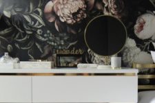 a white Malm dresser hack with some metallic contact paper – this is a chic minimalist hack