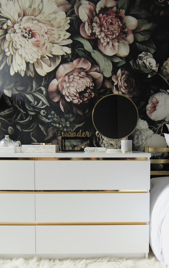 a white Malm dresser hack with some metallic contact paper - this is a chic minimalist hack
