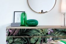 an IKEA Malm dresser hack with moody tropical decals is a cool way to add a touch of trendy tropical decor