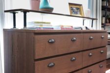 an IKEA Malm hack with dark stain, vintage handles and an additional raised countertop