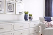 several Malm dressers with trims and white handles for a modern farmhouse space