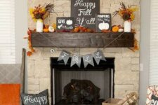 a simple black paper banner with elegant letters is a lovely decor idea for fall and Thanksgiving