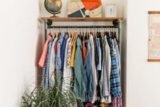 use an awkward nook to create an open clothes and shoe storage unit with shelves