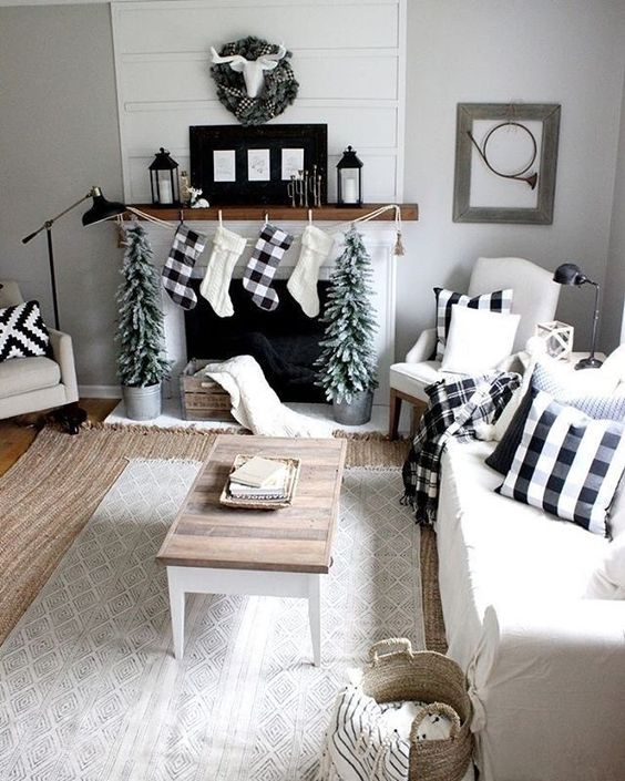 lots of plaid textiles will easily cozy up the living room reminding you of holidays coming