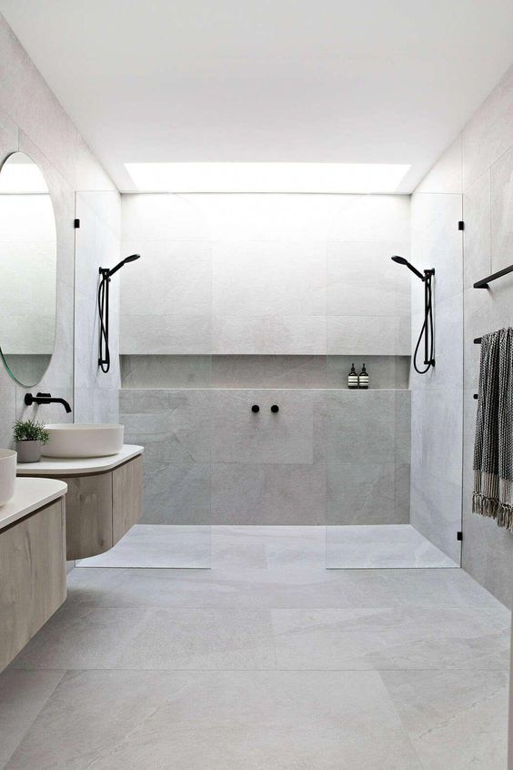 a stylish grey minimalist bathroom design
