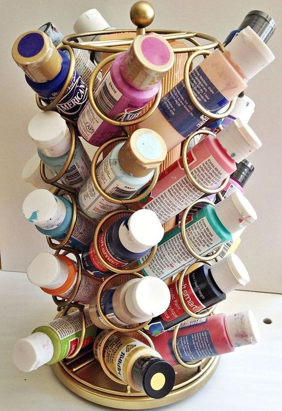 a cup carousel can be used for storing paints