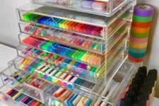 a sheer acrylic unit is ideal for storing markers, sharpies, pencils and tape