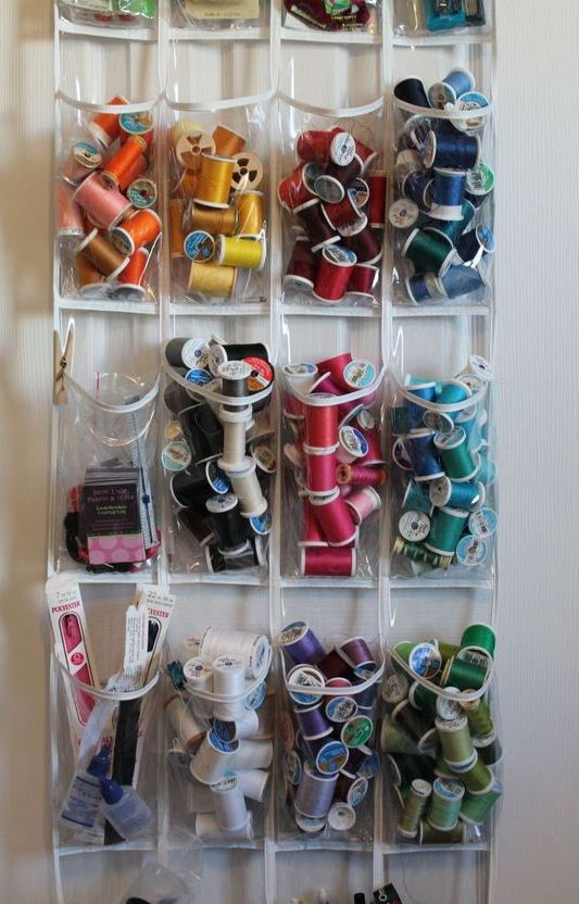 a sheer hanging storage unit with pockets is ideal to store yarn