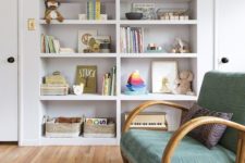a built-in bookcase will accommodate a lot of things – from books and toys to any stuff you need for the baby