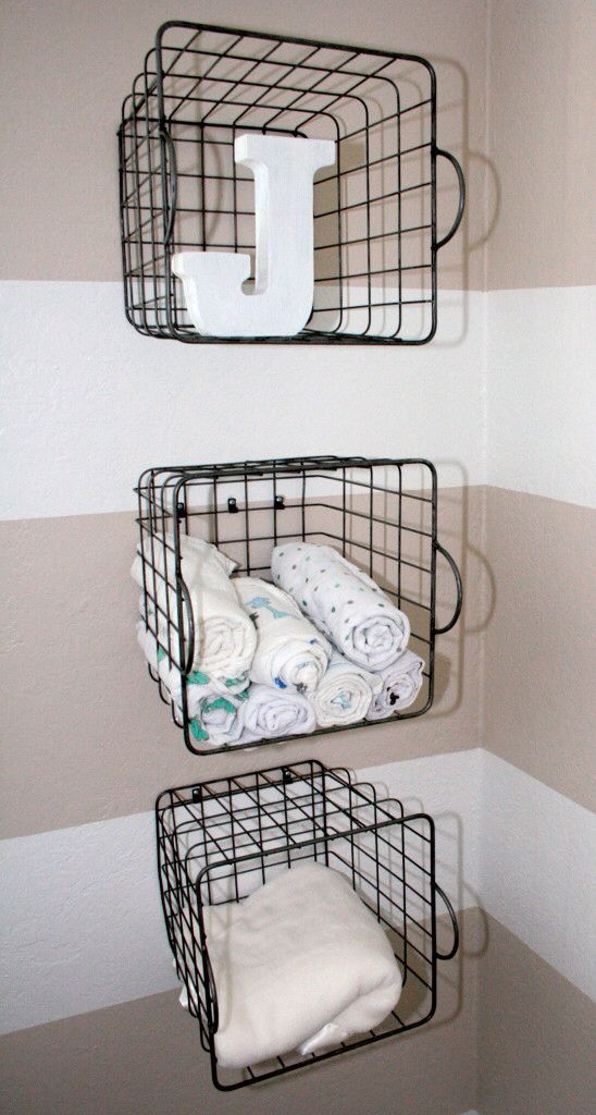 attach wire baskets to the wall and store whatever you like in them