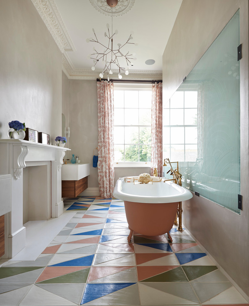 patterned bathroom floor is perfect choice when you want your bathroom looks eclectic (Drummonds Bathrooms)