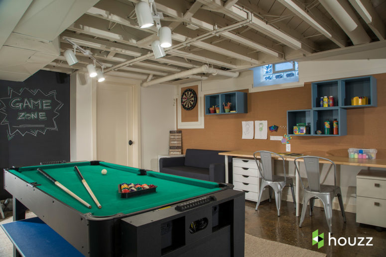 a game zone could be combined with a home office (Meadowlark Design+Build)