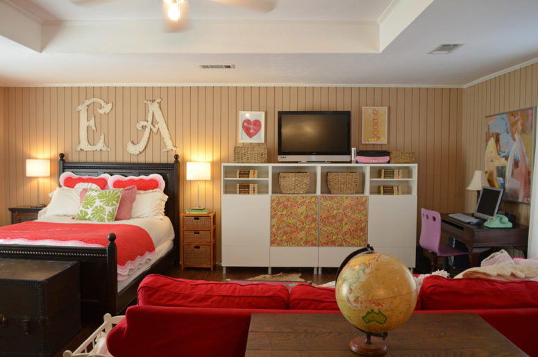 red upholstery works well in a teenager's room (Sarah Greenman)