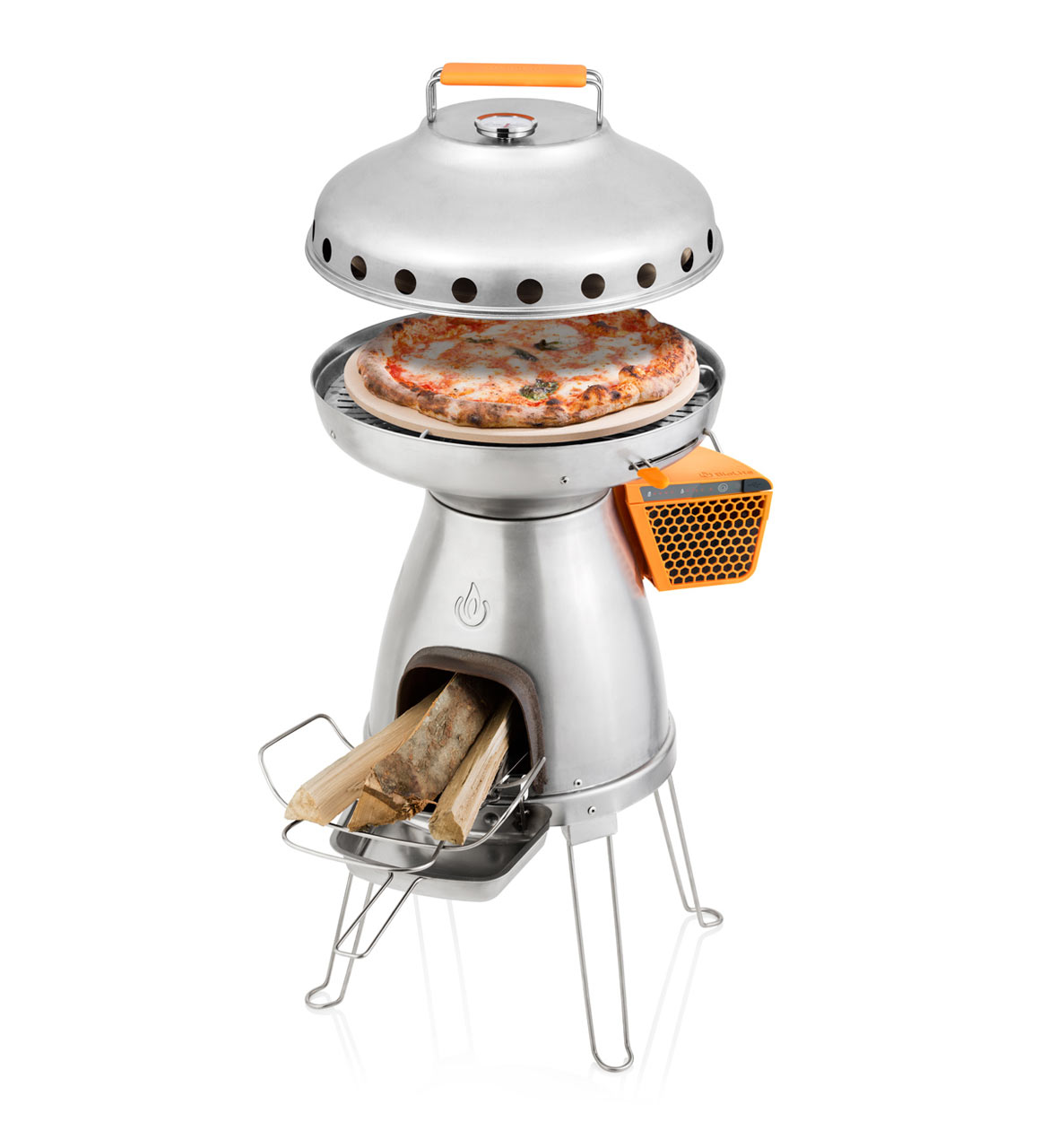 BaseCamp is a wood burning stove and grill that converts heat into usable electricity