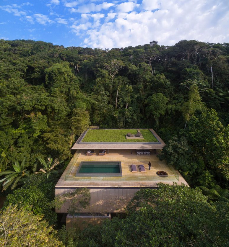 The jungle House is located right in the middle of the rainforest, and it has a wonderful rooftop pool
