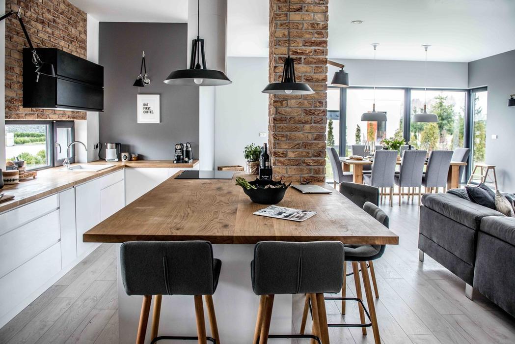Modern L-Shaped Kitchen And Dining Space In Shades Of Grey