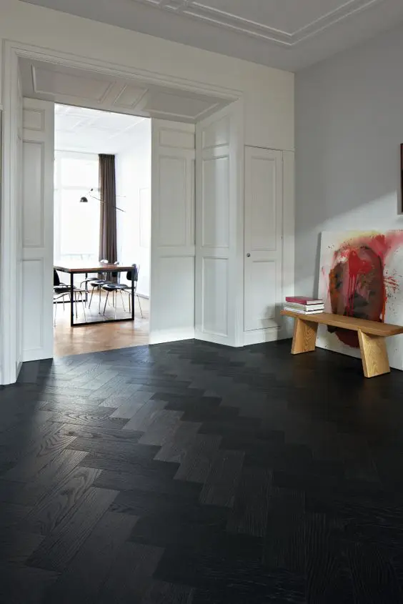 black patterned hardwood floor for an entryway