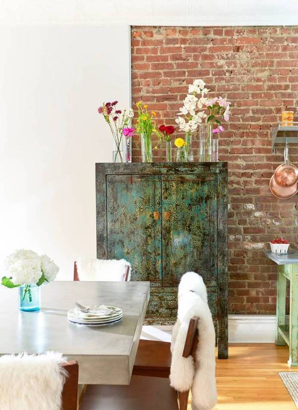 There's a vintage inspired sideboard with a patina finish