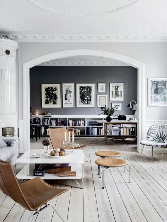 05 whitewashed grey wooden floors in a Scandinavian living room