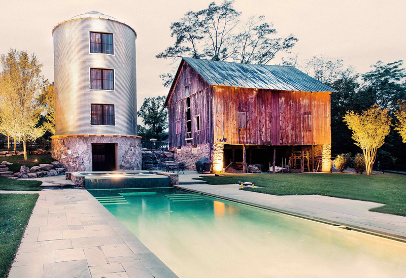 There's a big outdoor pool, a silo and an antique barn