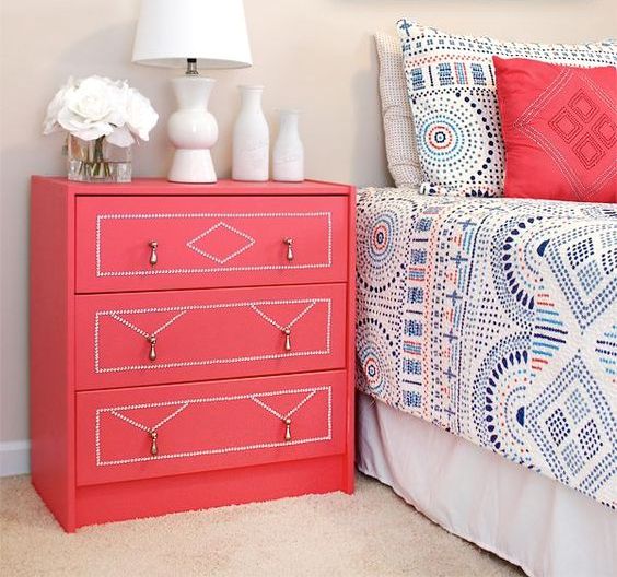 clever hack with coral paint and crystal nailhead trim