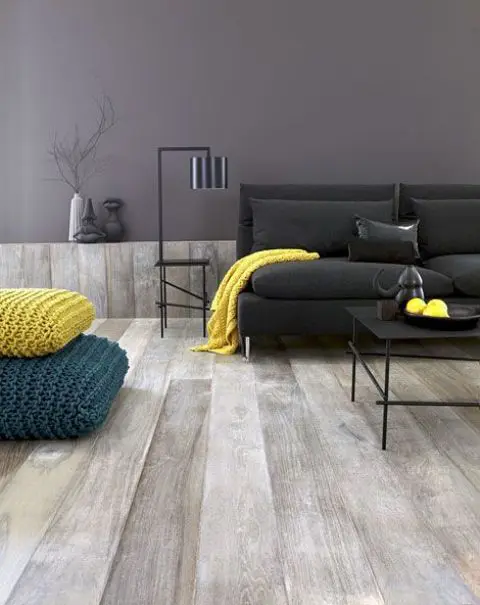 extra wide plank grey floors for a modern living room