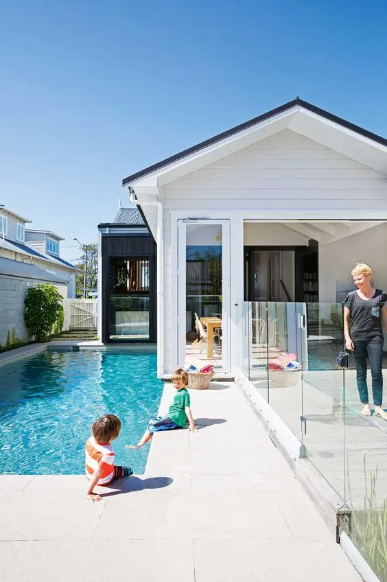 13 glass fencing around the pool to keep the kids safe