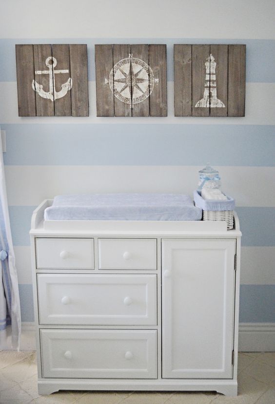 modern dresser into a changing table in a nautical nursery