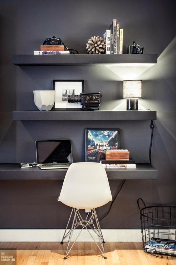 19 modern grey study space with a shelf used as a desk