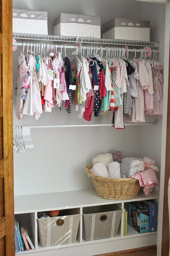cubbies for folded things in closets, double rods for the kids