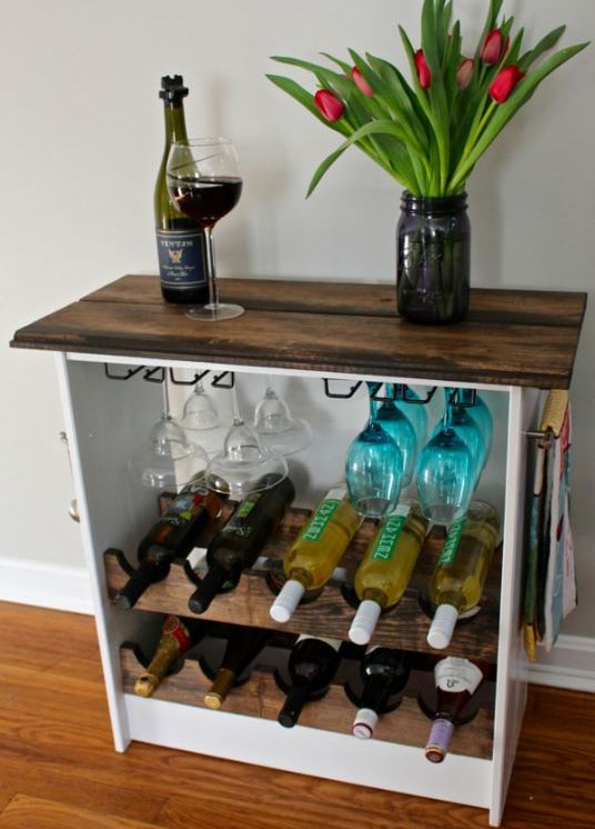 wine rack clad with wood frfom a Rast dresser