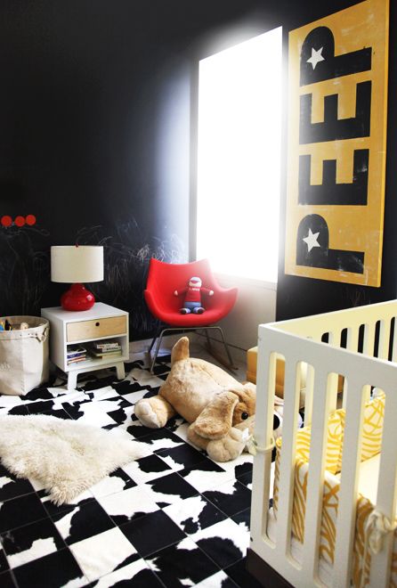 black and white tiles for decorating a black and yellow nursery