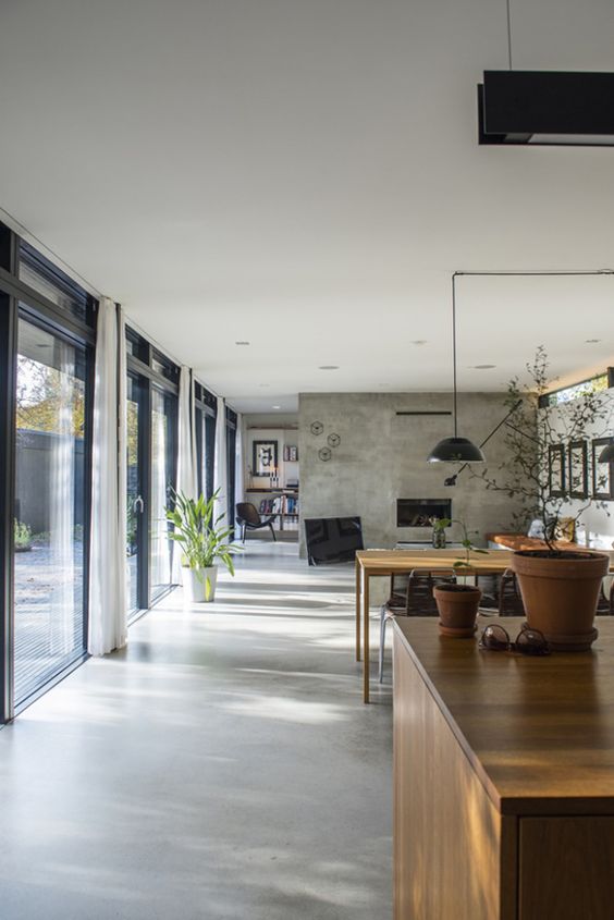 simple grey concrete floors for a modern open-plan space