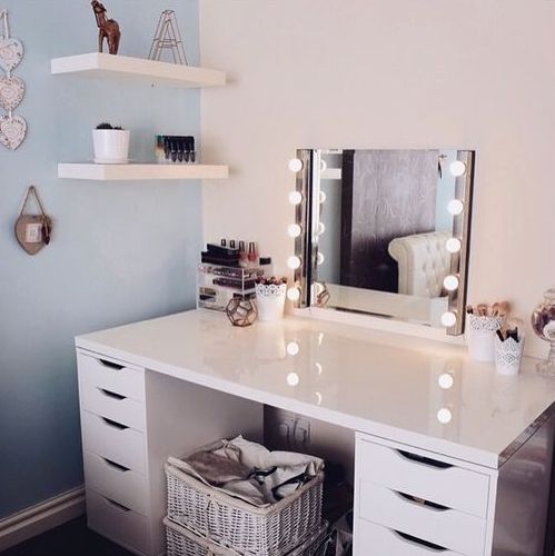 corner vanity with lights to make a teen girl feel like a star
