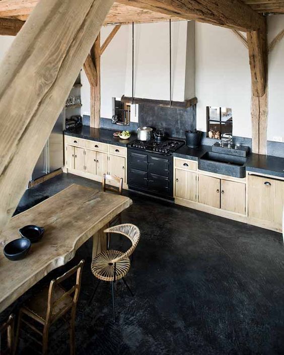 27 polished black concrete floors are very durable and fit kitchens perfectly