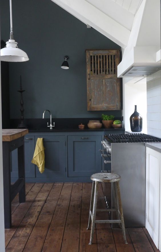 dark grey kitchen with industrial and shabby touches