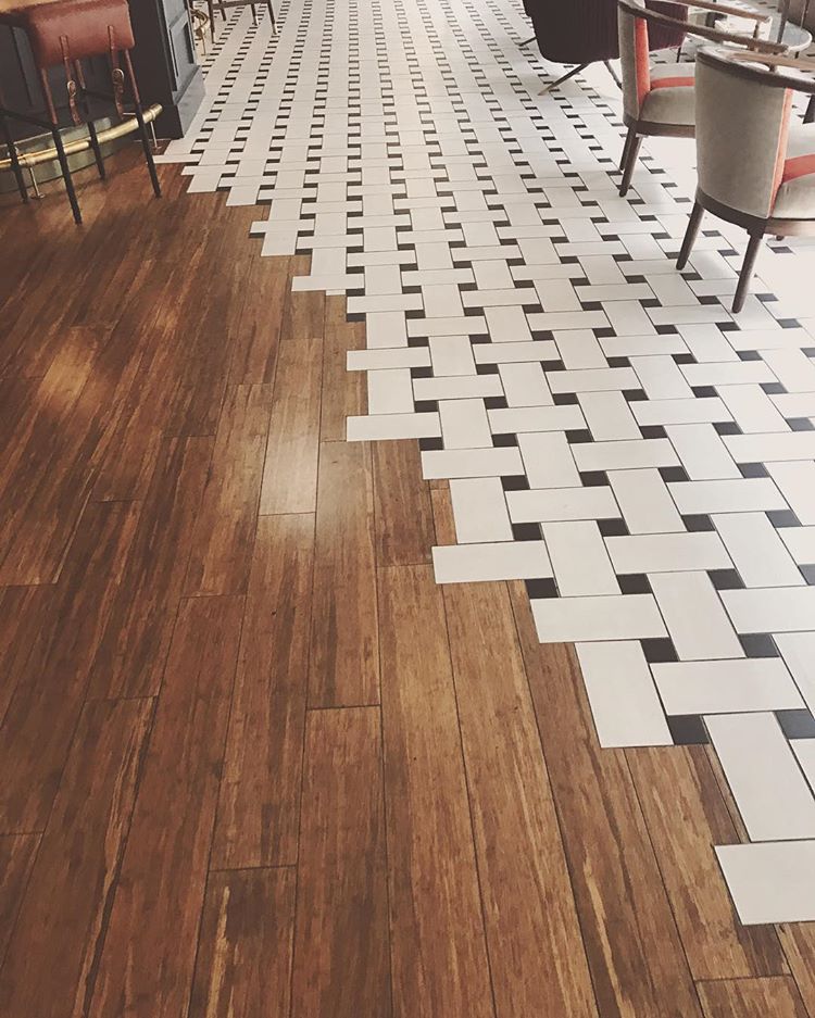 a stunning floor transition that doesn't made with hexagonal tiles (via @srodulski_sees)