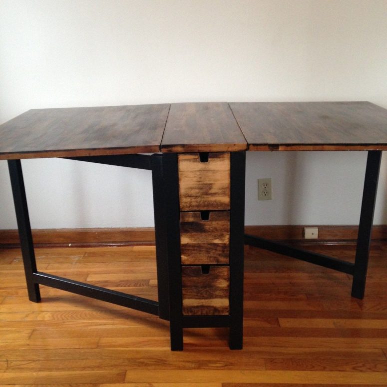 With dark walnut stain you can hack the practical table into a stylish piece.