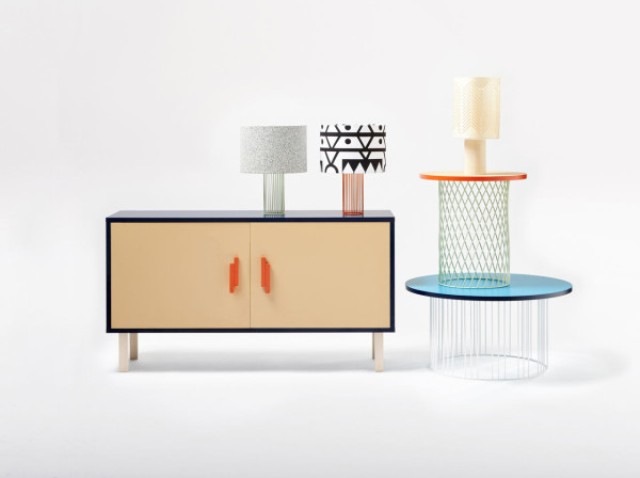 There's a series of lamps, coffee tables, and a sideboard, all of which come in several colors and can even be customized