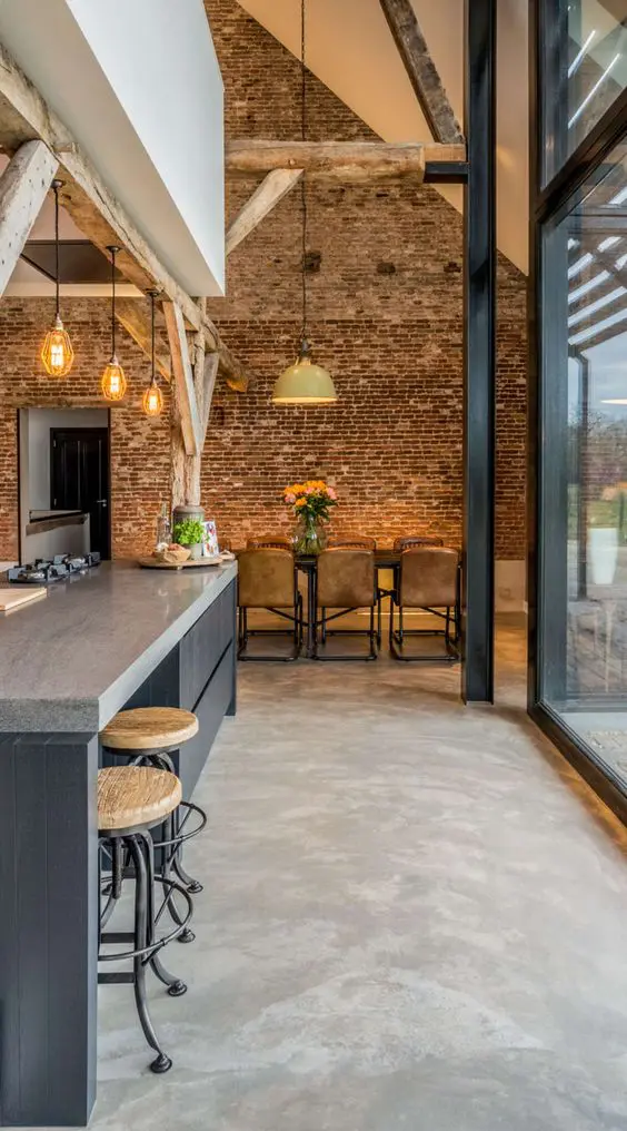 concrete floors here perfectly blend with an industrial ambience adding to the mood