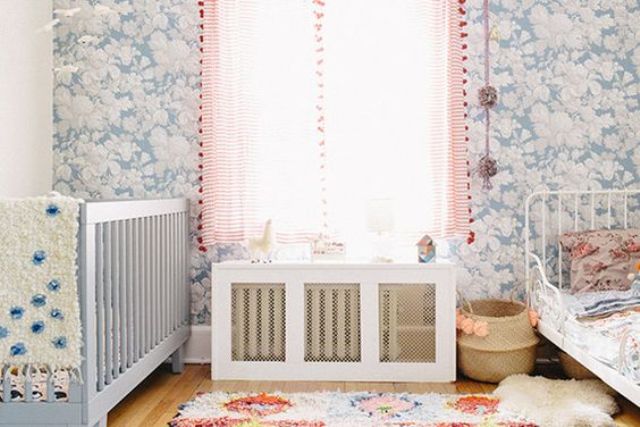 cover with metal screens and shelf in a shared girls' room