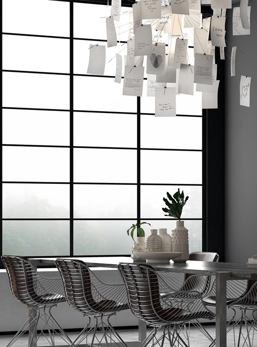 Over the dining table you'll see a love note chandelier to make the space more cheerful