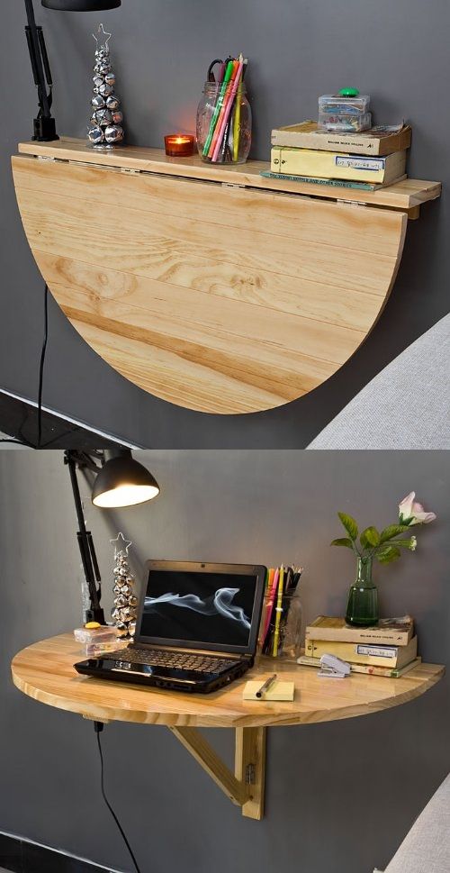 foldable wall-mounted desk by the bed