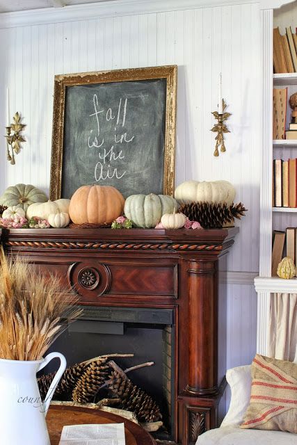 big pumpkins, chalkboard in a gilded frame