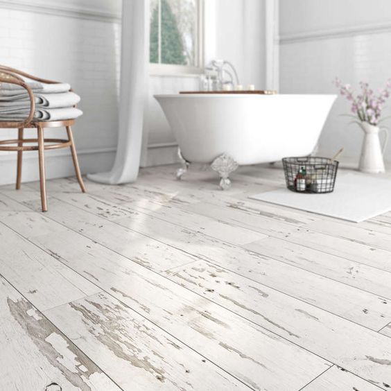 waterproof vinyl flooring with a whitewashed shabby chic look