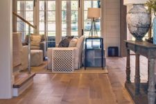 12 wide plank white oak hardwood floor for a living room