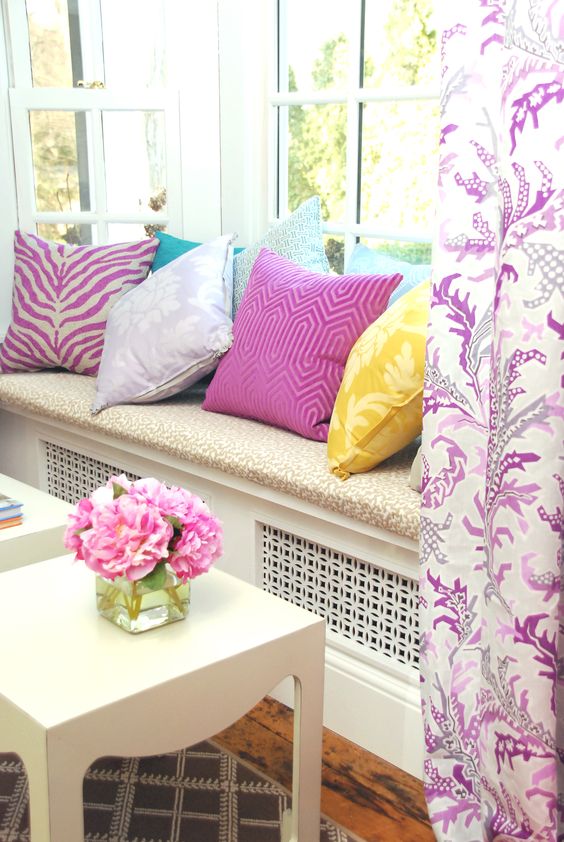 radiator cover window seat with pillows