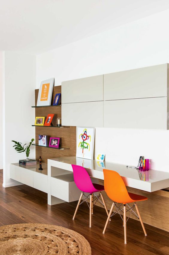 minimalist study space with colorful touches
